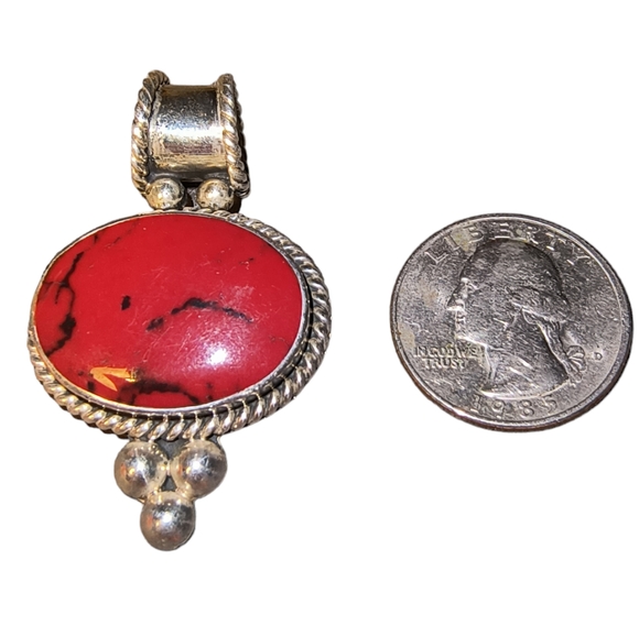 Vintage Mexico ATI  Red Jasper & Sterling Silver  Pendant - Picture 6 of 9